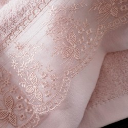 Πετσέτες Νυφικές Με Δαντέλα Σετ Wedding Collection Helga Pink Cotton Rythmos 3Τεμ