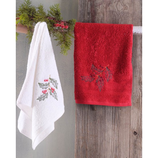 Πετσέτες Χριστουγεννιάτικες Σετ Christmas Terry Gift 03 Γκι Red-White Cotton Rythmos (30x50) 2Τεμ