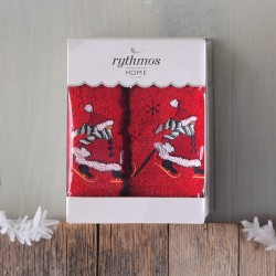 Πετσέτες Χριστουγεννιάτικες Σετ Christmas Terry Gift 04 Χιονάθρωπος Red-Red Cotton Rythmos (30x50) 2Τεμ
