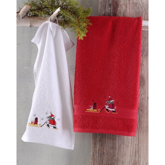 Πετσέτες Χριστουγεννιάτικες Σετ Christmas Terry Gift 04 Χιονάθρωπος Red-White Cotton Rythmos (30x50) 2Τεμ