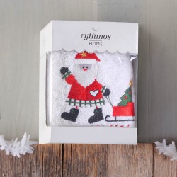 Πετσέτα Χριστουγεννιάτικη Christmas Terry Gift Άγιος Βασίλης 01 White Cotton Rythmos (50x90) 1Τεμ