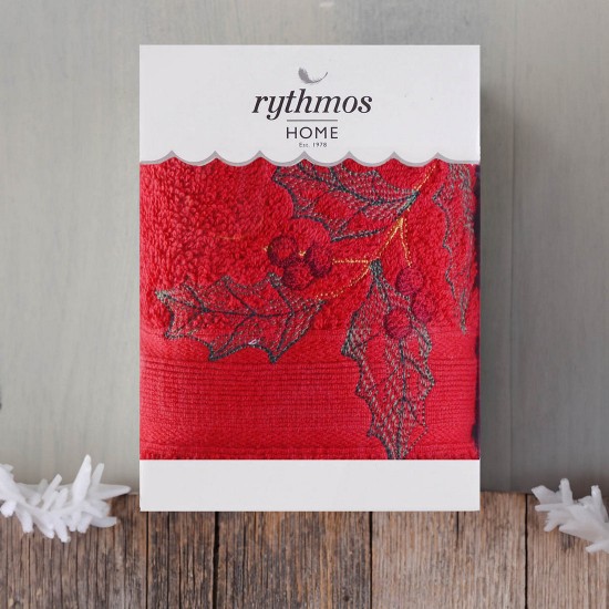 Πετσέτα Χριστουγεννιάτικη Christmas Terry Gift 03 Γκι Red Cotton Rythmos (50x90) 1Τεμ