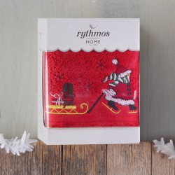 Πετσέτα Χριστουγεννιάτικη Christmas Terry Gift 04 Χιονάθρωπος Red Cotton Rythmos (50x90) 1Τεμ