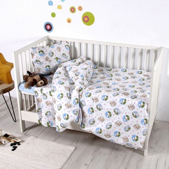 Σεντόνια Βρεφικά Κούνιας Σετ Baby Bedroom Elvin Blue Cotton Sb Concept (120x160) 3Τεμ