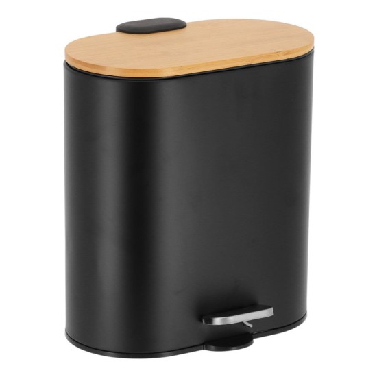 Κάδος Απορριμμάτων Μεταλλικός Black Οβάλ 5L Με Μπαμπού Καπάκι Soft Close MRShome (180 Μήκος x 285 Ύψος x 255 Πλάτος) 1Τεμ