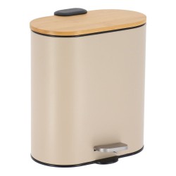 Κάδος Απορριμμάτων Μεταλλικός Beige Οβάλ 5L Με Μπαμπού Καπάκι Soft Close MRShome (180 Μήκος x 285 Ύψος x 255 Πλάτος) 1Τεμ