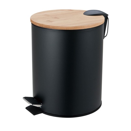 Κάδος Απορριμμάτων Οβάλ Μεταλλικός Black 5L Με Μπαμπού Καπάκι Soft Close MRShome (205 Μήκος x 260 Ύψος x 230 Πλάτος) 1Τεμ