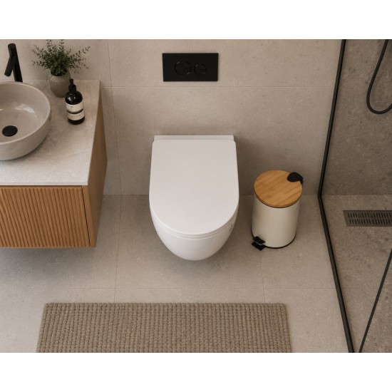 Κάδος Απορριμμάτων Οβάλ Μεταλλικός Ivory 5L Με Μπαμπού Καπάκι Soft Close MRShome (205 Μήκος x 260 Ύψος x 230 Πλάτος) 1Τεμ