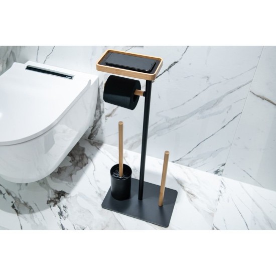 Σταντ Χαρτί Υγείας & Πιγκάλ 02071795 Ατσάλι Black Με Bamboo AWD (30x20x67.5cm) 1Τεμ