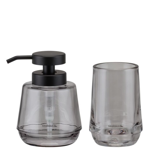 Αξεσουάρ Μπάνιου Σετ Γυάλινο Mood Soap Dispenser & Cup Bathroom Grey Sealskin 2Τεμ