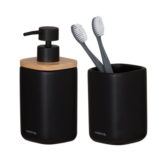 Αξεσουάρ Μπάνιου Σετ Mind Soap Dispenser & Cup Bathroom Black Sealskin 2Τεμ