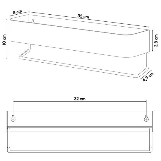 Ράφι & Κρεμάστρα Brix Small White Sealskin (350Μ x 100Ύ x 80Π) 1Τεμ