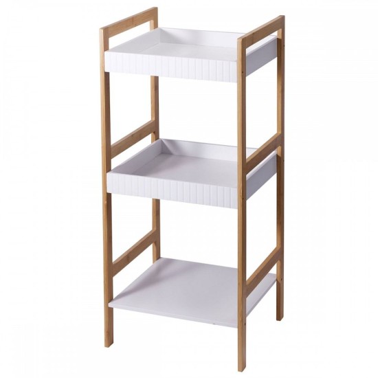 Ραφιέρα Μπάνιου Από Μπαμπού & MDF Natural-White Με 3 Ράφια MRShome (360 Μήκος x 800 Ύψος x 330 Πλάτος) 1Τεμ
