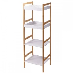Ραφιέρα Μπάνιου Από Μπαμπού & MDF Natural-White Με 4 Ράφια MRShome (3600 Μήκος x 1100 Ύψος x 330 Πλάτος) 1Τεμ