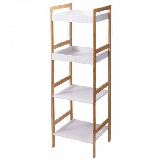 Ραφιέρα Μπάνιου Από Μπαμπού & MDF Natural-White Με 4 Ράφια MRShome (3600 Μήκος x 1100 Ύψος x 330 Πλάτος) 1Τεμ