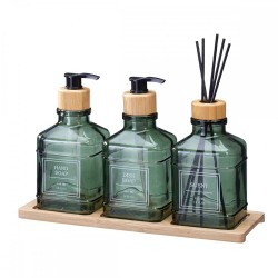 Σετ Δύο Dispenser & Αρωματικό Χώρου με Sticks Γυάλινο-Μπαμπού Με Δίσκο Green MRShome 3Τεμ