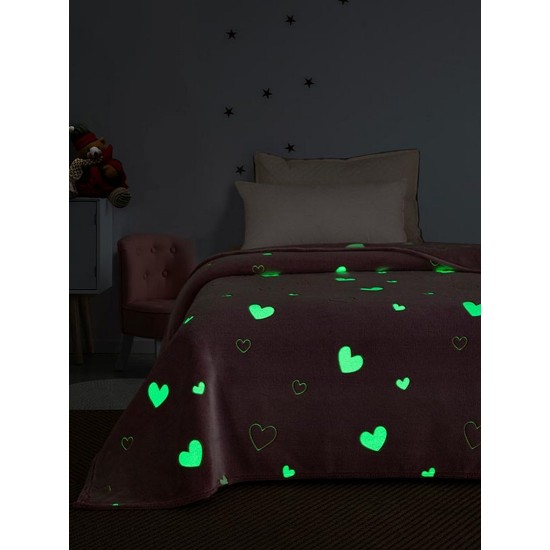 Κουβέρτα Fleece Φωσφοριζέ Μονή Kids Hearts Pink Sunshine (160x220) 1Τεμ