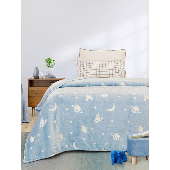 Κουβέρτα Fleece Φωσφοριζέ Μονή Kids Space Blue Sunshine (160x220) 1Τεμ