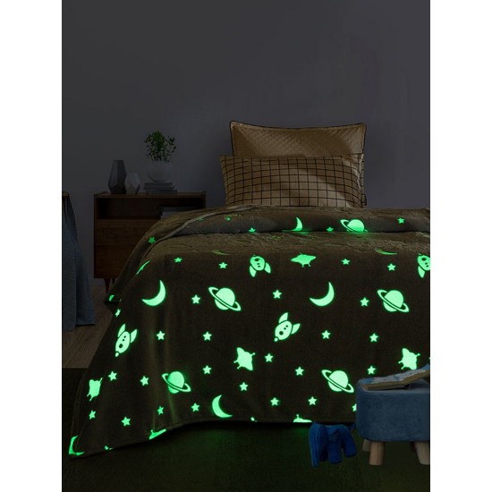 Κουβέρτα Fleece Φωσφοριζέ Μονή Kids Space Blue Sunshine (160x220) 1Τεμ