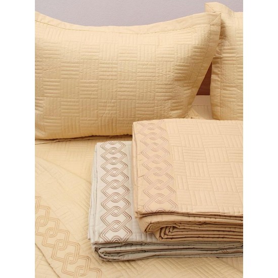 Κουβερλί Υπέρδιπλο Σετ Percale Yellow Με Κέντημα Cotton Sunshine (220x240) 3Τεμ
