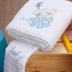Πετσέτες Βρεφικές Με Κέντημα Σετ Bear 04 White-Blue Cotton Sunshine 2Τεμ