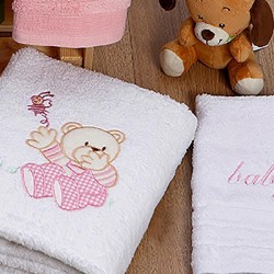Πετσέτες Βρεφικές Με Κέντημα Σετ Bear 04 White-Pink Cotton Sunshine 2Τεμ