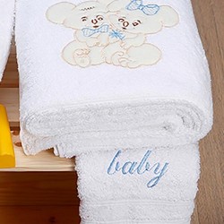 Πετσέτες Βρεφικές Με Κέντημα Σετ Couple 06 White-Blue Cotton Sunshine 2Τεμ