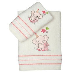 Πετσέτες Βρεφικές Με Κέντημα Σετ Elephant 03 Pink Cotton Sunshine 2Τεμ