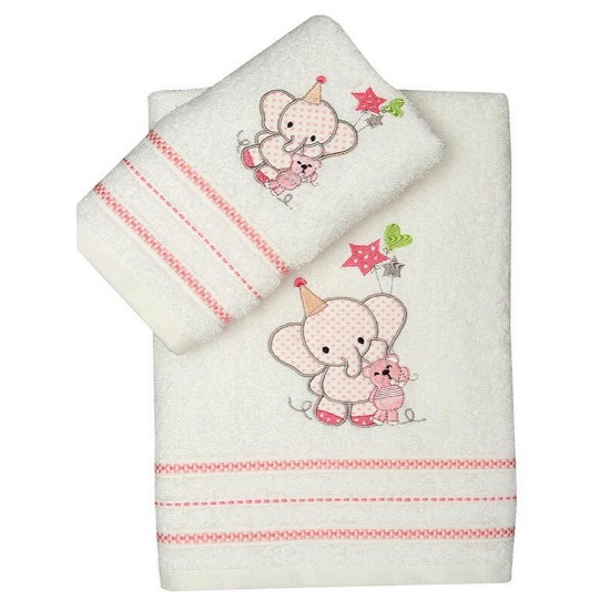 Πετσέτες Βρεφικές Με Κέντημα Σετ Elephant 03 Pink Cotton Sunshine 2Τεμ