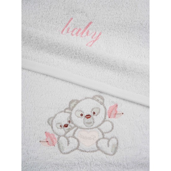 Πετσέτες Βρεφικές Με Κέντημα Σετ Panda 02 White-Pink Cotton Sunshine 2Τεμ