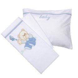 Σεντόνια Βρεφικά Κούνιας Σετ Bear 04 Blue Cotton Sunshine (130x160) 3Τεμ
