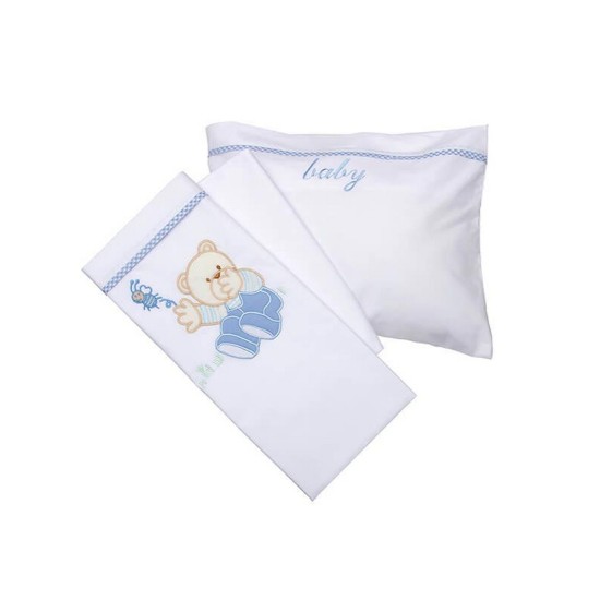 Σεντόνια Βρεφικά Κούνιας Σετ Bear 04 Blue Cotton Sunshine (130x160) 3Τεμ