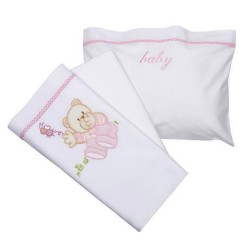 Σεντόνια Βρεφικά Κούνιας Σετ Bear 04 Rose Cotton Sunshine (130x160) 3Τεμ