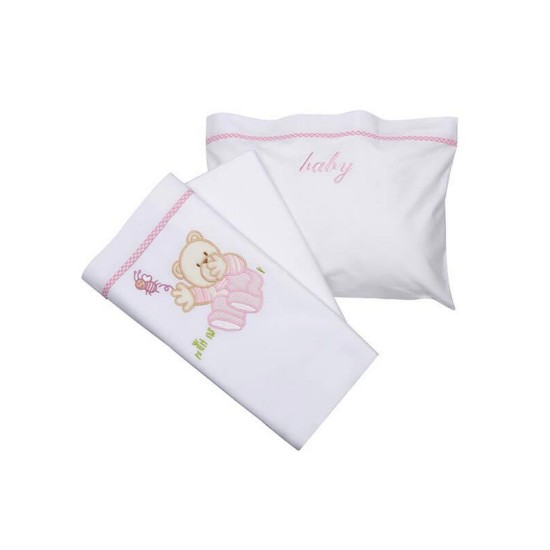 Σεντόνια Βρεφικά Κούνιας Σετ Bear 04 Rose Cotton Sunshine (130x160) 3Τεμ