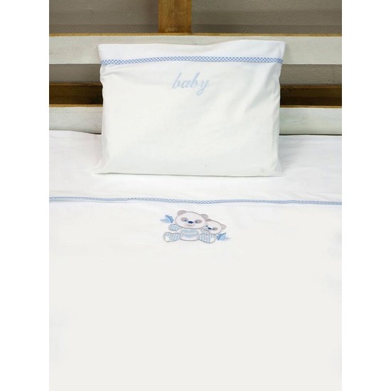 Σεντόνια Βρεφικά Κούνιας Σετ Panda 02 Blue Cotton Sunshine (130x160) 3Τεμ