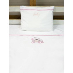 Σεντόνια Βρεφικά Κούνιας Σετ Panda 02 Pink Cotton Sunshine (130x160) 3Τεμ