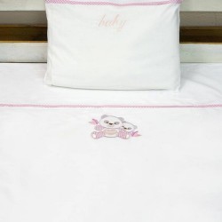 Σεντόνια Βρεφικά Κούνιας Σετ Panda 02 Pink Cotton Sunshine (130x160) 3Τεμ