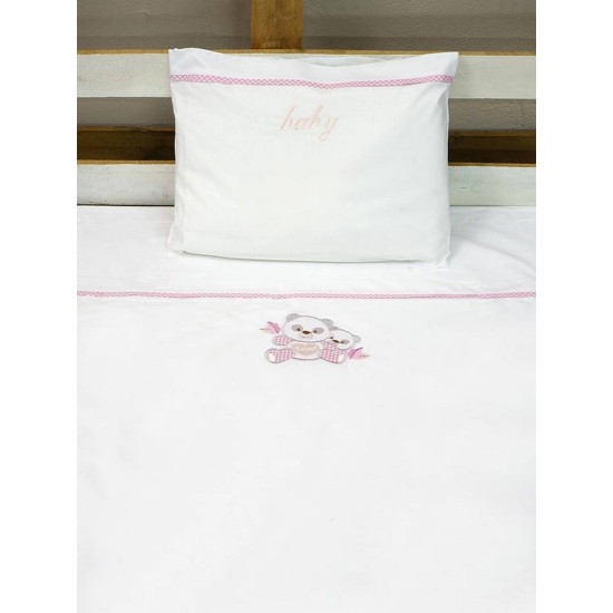Σεντόνια Βρεφικά Κούνιας Σετ Panda 02 Pink Cotton Sunshine (130x160) 3Τεμ