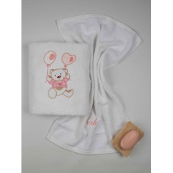 Πετσέτες Βρεφικές Με Κέντημα Σετ Balloon 05 White-Pink Cotton Sunshine 2Τεμ