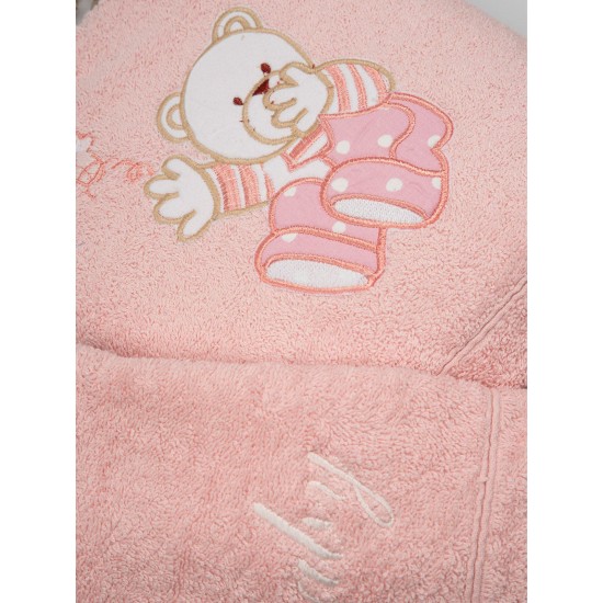 Πετσέτες Βρεφικές Με Κέντημα Σετ Bear 04 Pink-Pink Cotton Sunshine 2Τεμ