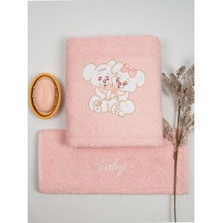 Πετσέτες Βρεφικές Με Κέντημα Σετ Couple 06 Pink-Pink Cotton Sunshine 2Τεμ