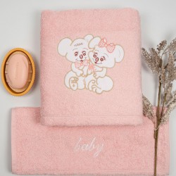 Πετσέτες Βρεφικές Με Κέντημα Σετ Couple 06 Pink-Pink Cotton Sunshine 2Τεμ