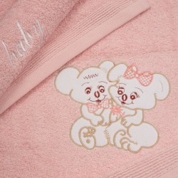 Πετσέτες Βρεφικές Με Κέντημα Σετ Couple 06 Pink-Pink Cotton Sunshine 2Τεμ