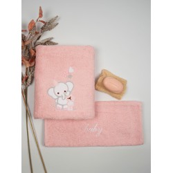 Πετσέτες Βρεφικές Με Κέντημα Σετ Elephant 03 Pink-Pink Cotton Sunshine 2Τεμ