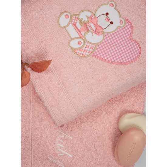 Πετσέτες Βρεφικές Με Κέντημα Σετ Heart 10 Pink-Pink Cotton Sunshine 2Τεμ