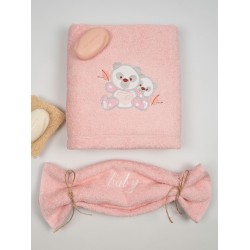 Πετσέτες Βρεφικές Με Κέντημα Σετ Panda 02 Pink-Pink Cotton Sunshine 2Τεμ