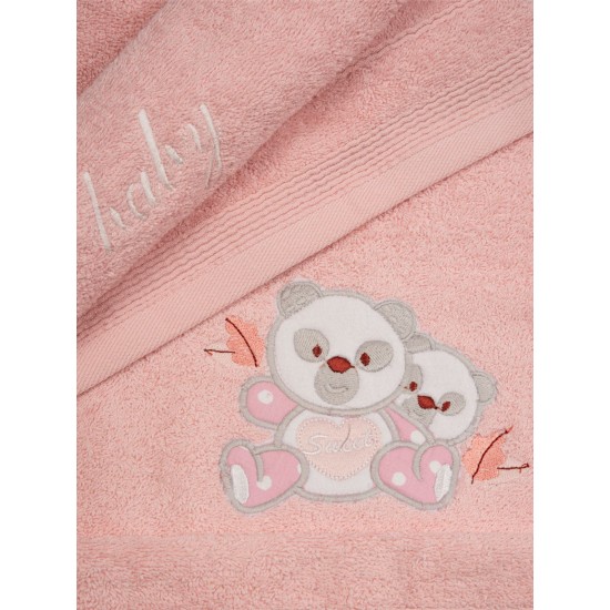 Πετσέτες Βρεφικές Με Κέντημα Σετ Panda 02 Pink-Pink Cotton Sunshine 2Τεμ
