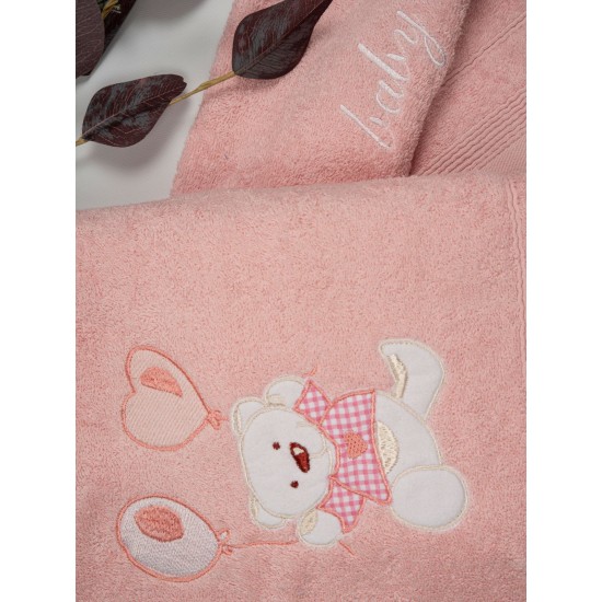 Πετσέτες Βρεφικές Με Κέντημα Σετ Balloon 05 Pink-Pink Cotton Sunshine 2Τεμ