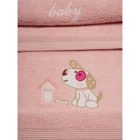 Πετσέτες Βρεφικές Με Κέντημα Σετ Dog 07 Pink-Pink Cotton Sunshine 2Τεμ
