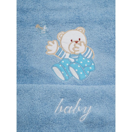 Πετσέτες Βρεφικές Με Κέντημα Σετ Bear 04 Blue-Blue Cotton Sunshine 2Τεμ